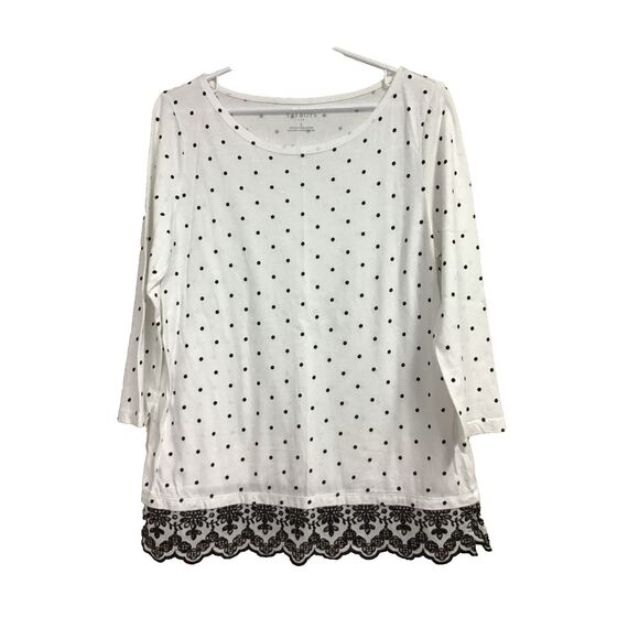 Talbots Polka Dot Eyelet Lace Detail 3/4‎ Sleeve Blouse Top Women's Size Small - Picture 1 of 1